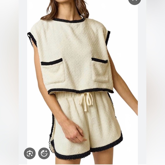 Lalavon Pants - Lalavon Textured Tweed Ivory black trim Set. NWOT. Size Large.